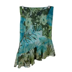 Vintage Y2K Forever 21 Midi Skirt XS/S Blue Floral Fairy Flounce Asymmetrical